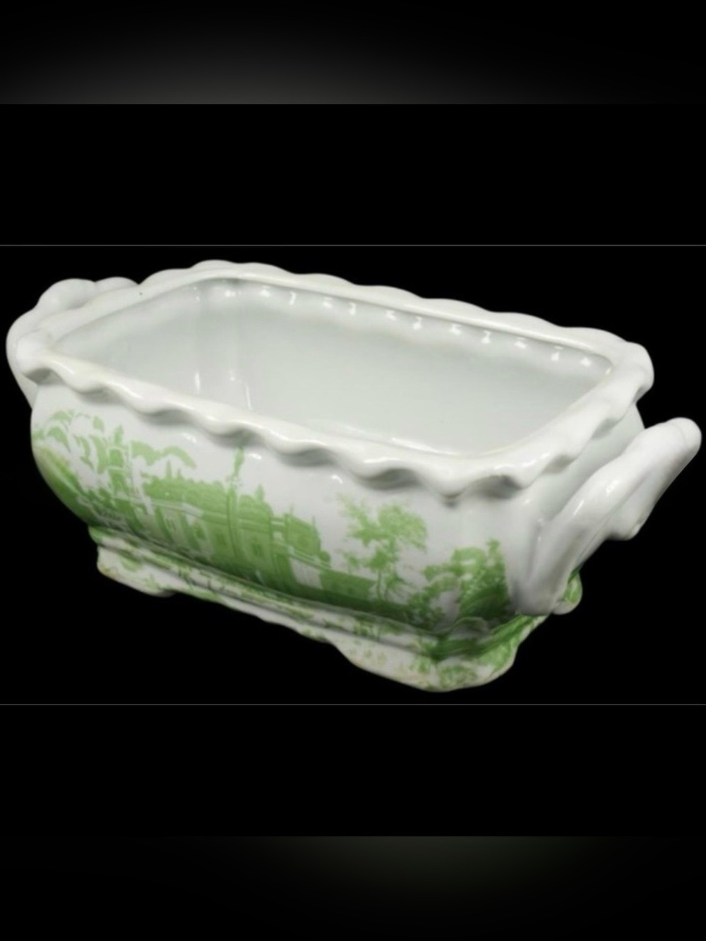 Green & White Transferware Footbath